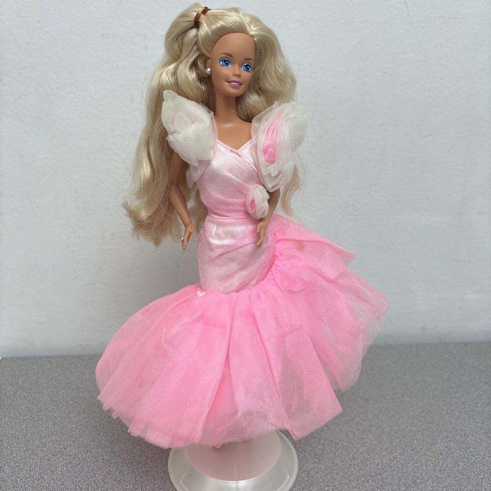 Sweet Roses Barbie Doll #7635 Vintage 1989 Mattel Blonde Pink Dress 80s